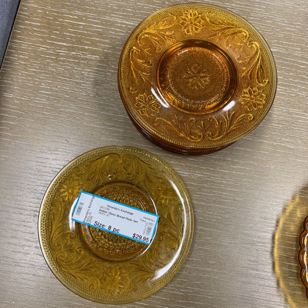Amber Glass Bread Plate Set