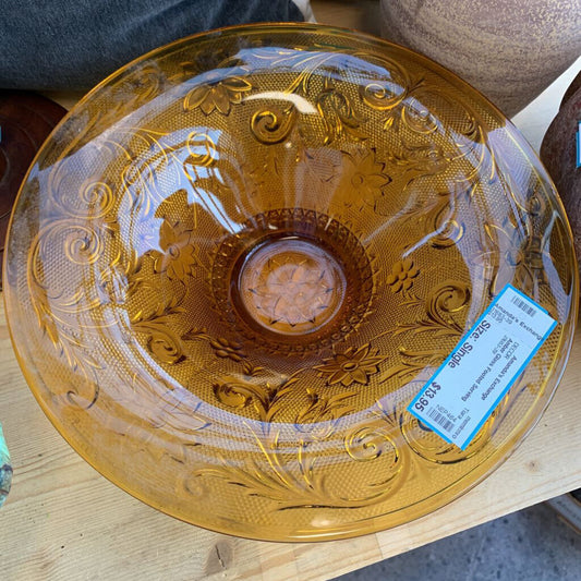 Amber Glass Footed Serving Bowl
