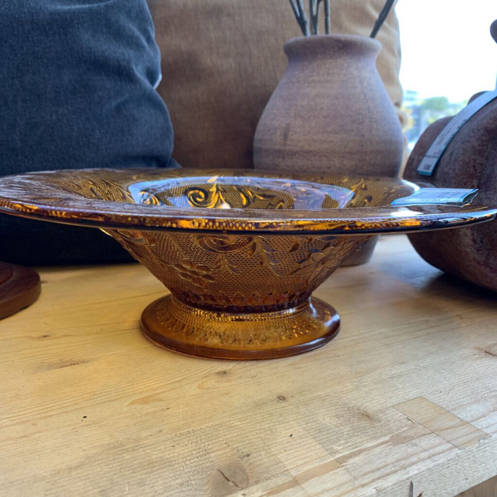 Amber Glass Footed Serving Bowl