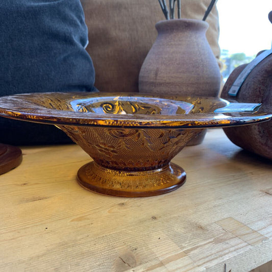 Amber Glass Footed Serving Bowl