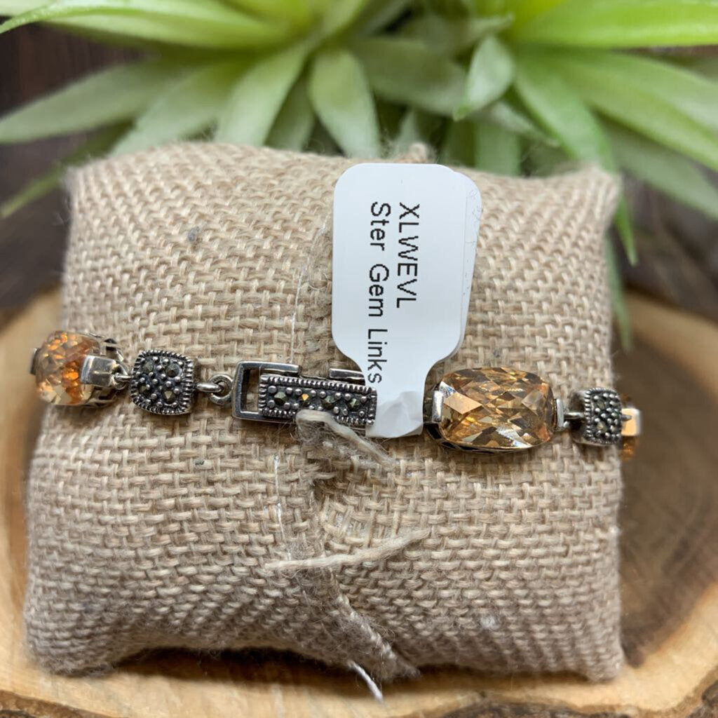 Sterling and Gem Links Bracelet