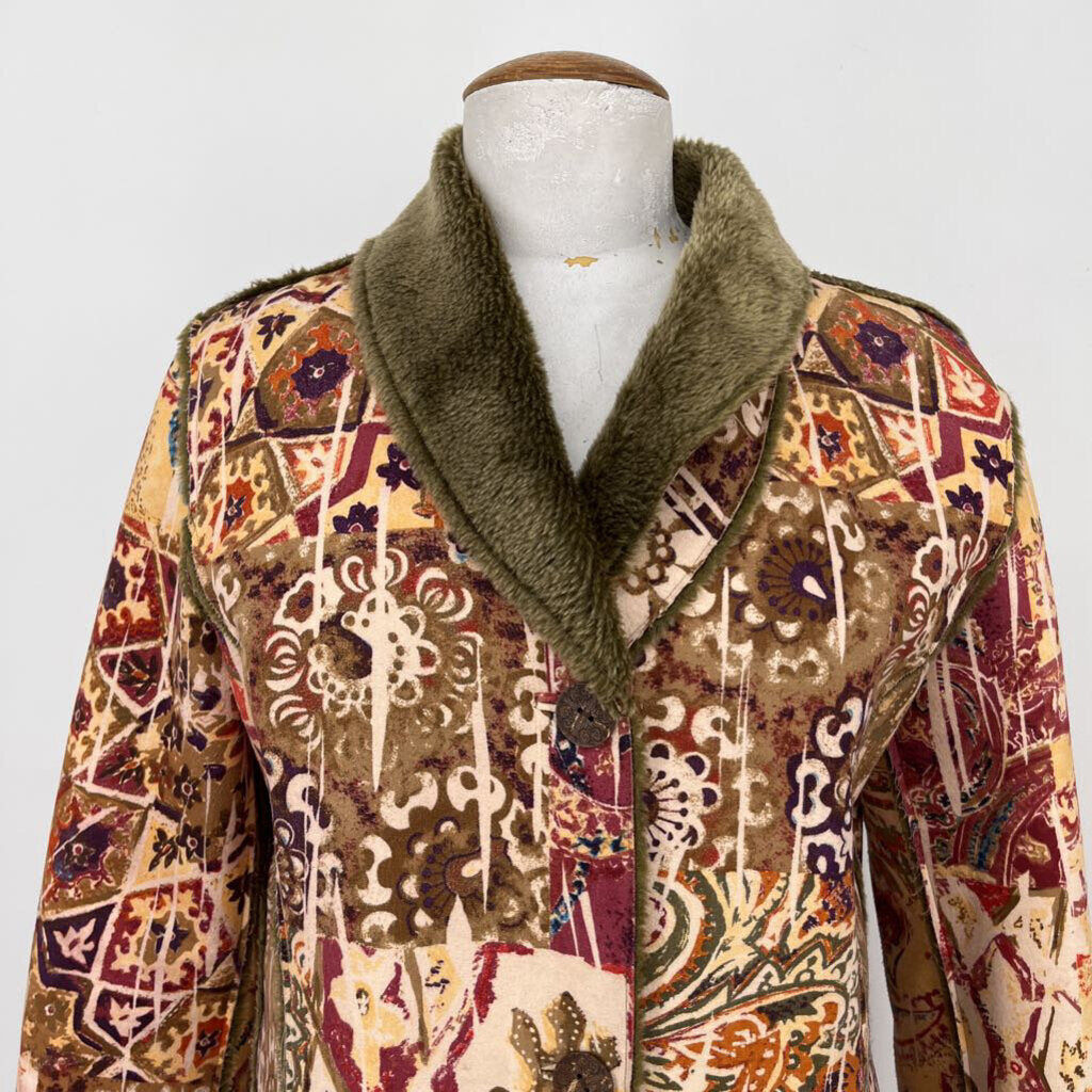Chicos Patterned Faux Fur Coat