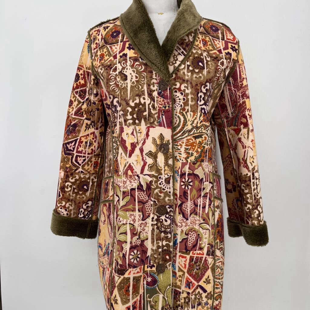 Chicos Patterned Faux Fur Coat