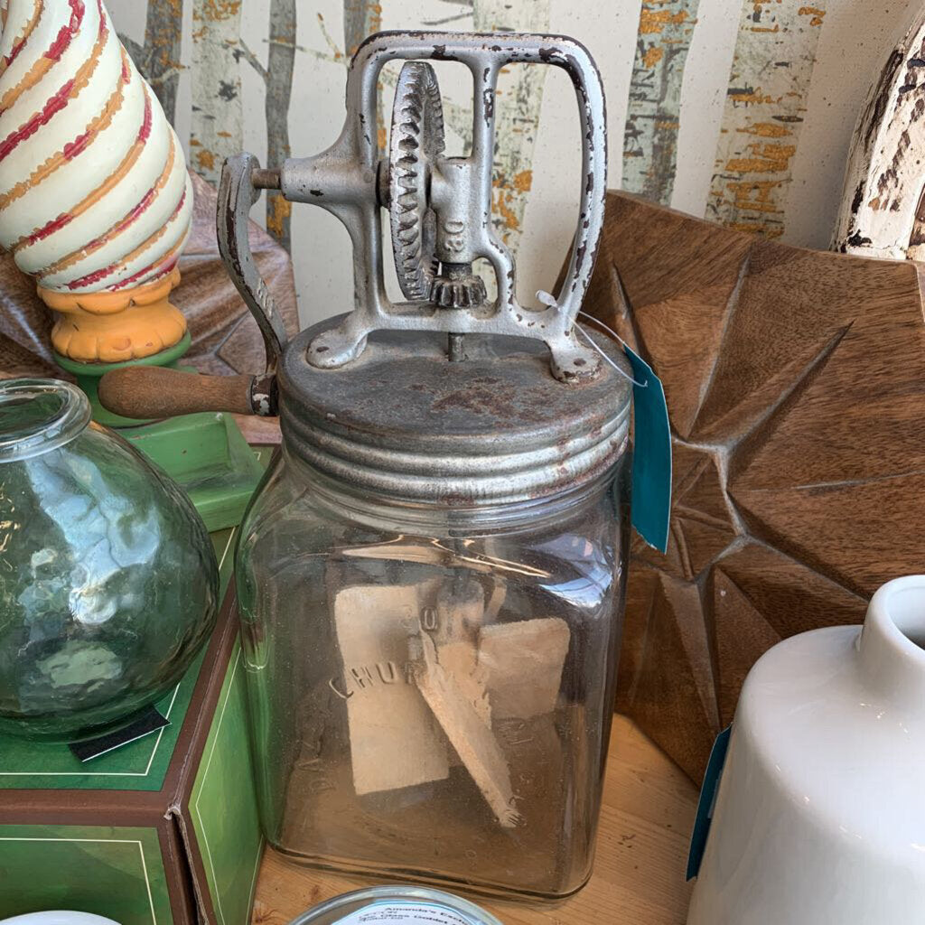 Antique Churning Jar w Lid