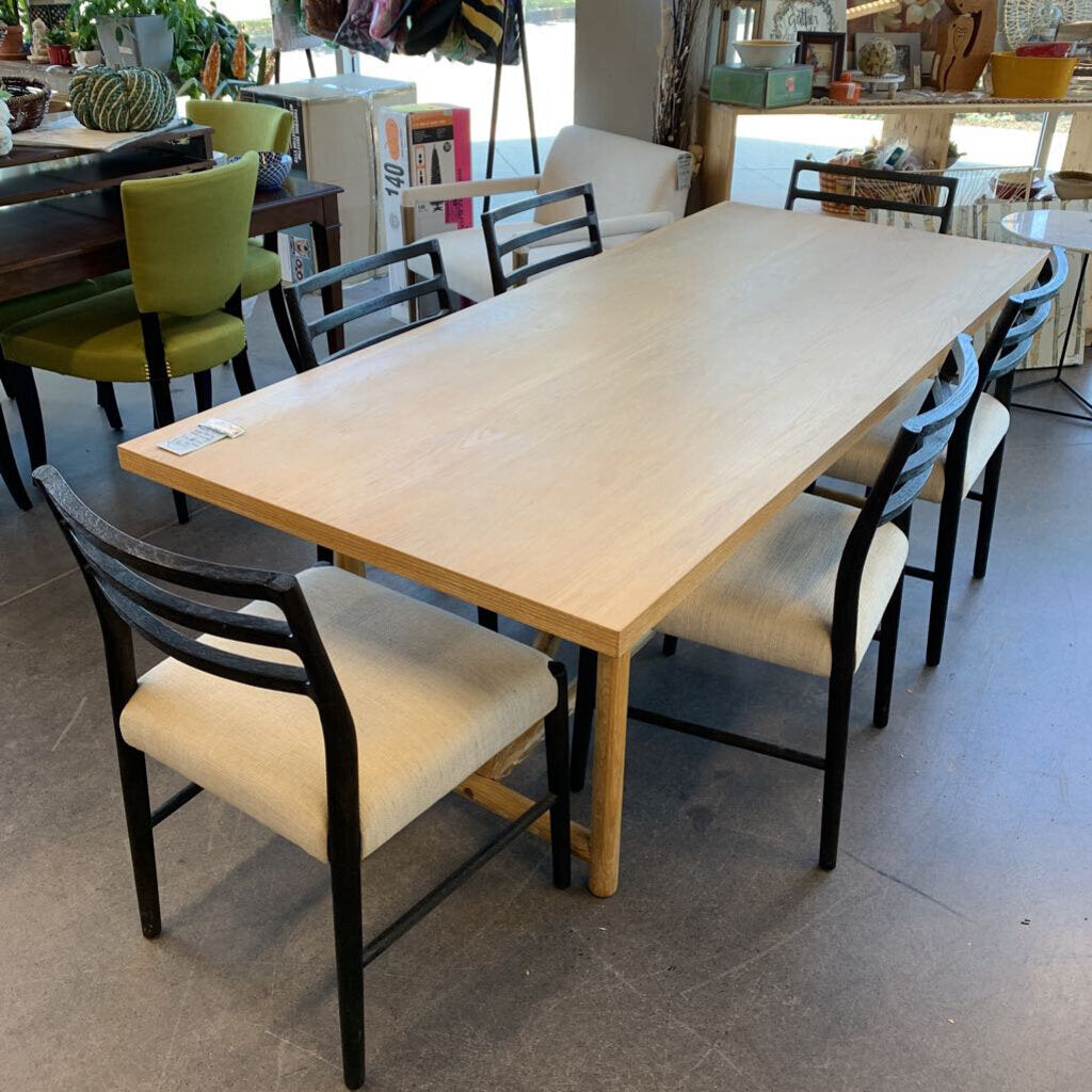 Wood Dining Table & 6 Blk/Wt Chairs
