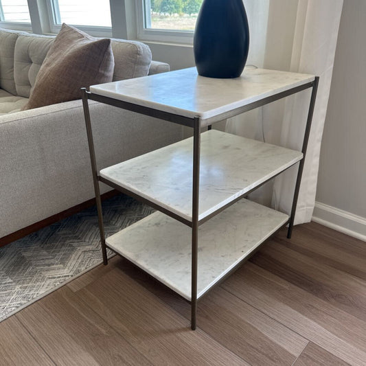 3 Tiered Marble and Metal Side Table