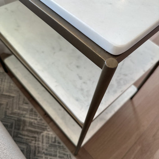 3 Tiered Marble and Metal Side Table