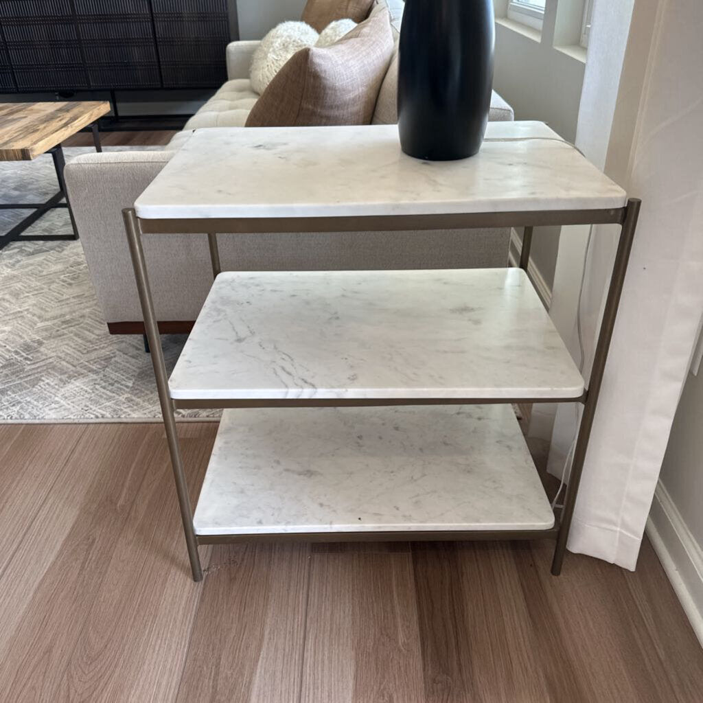 3 Tiered Marble and Metal Side Table