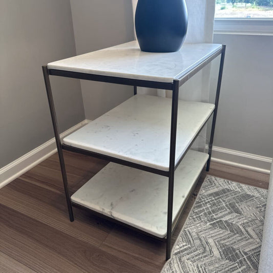 3 Tiered Marble and Metal Side Table