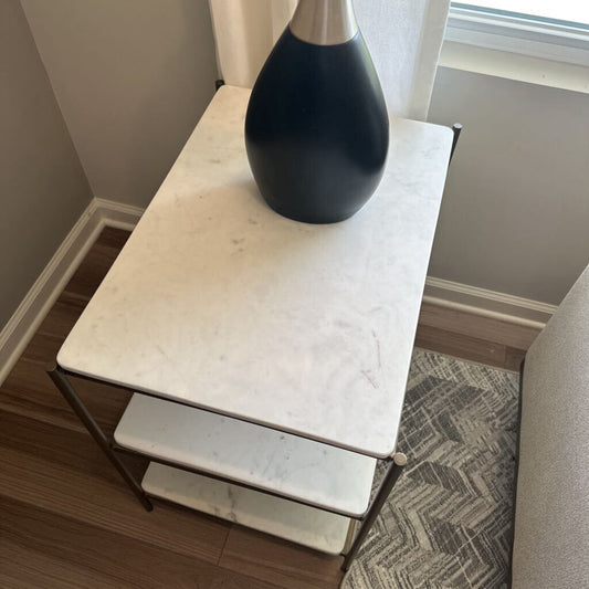 3 Tiered Marble and Metal Side Table
