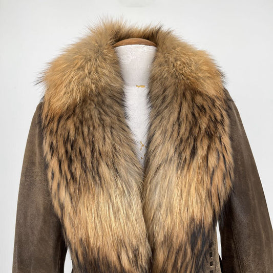 Leather Fur Trim Coat
