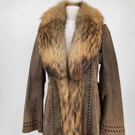 Leather Fur Trim Coat