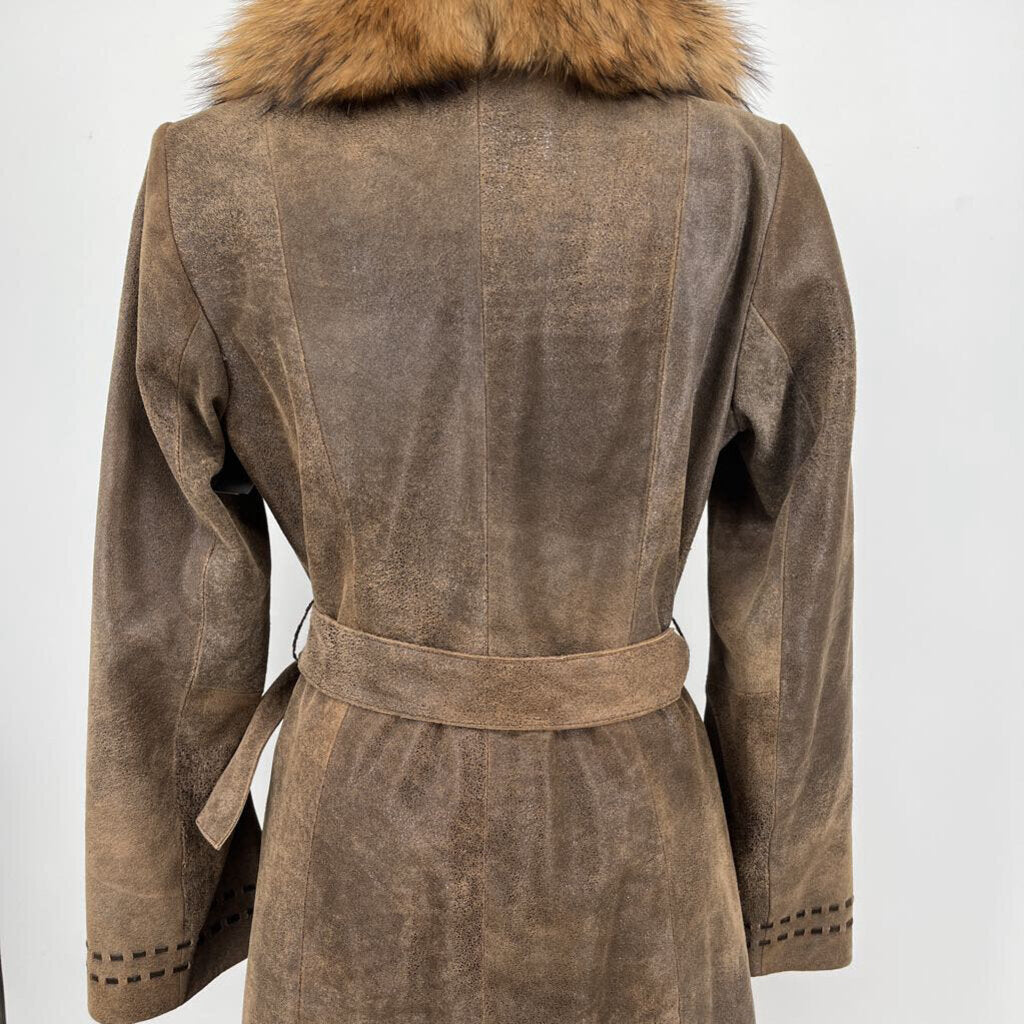 Leather Fur Trim Coat