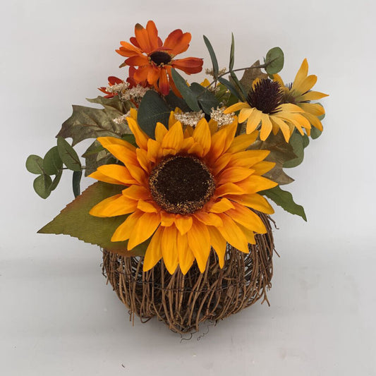 Twig Pumpkin w/ Flowers