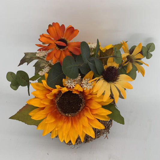 Twig Pumpkin w/ Flowers