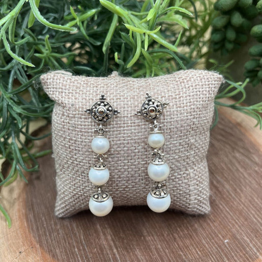 John Hardy Sterling/18k/ Pearl Drop Earrings
