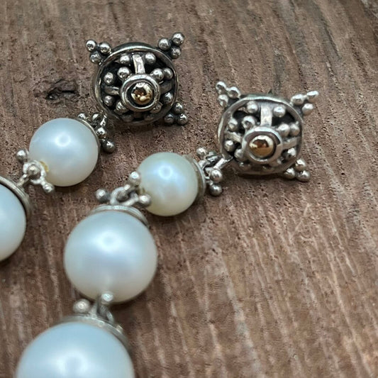 John Hardy Sterling/18k/ Pearl Drop Earrings
