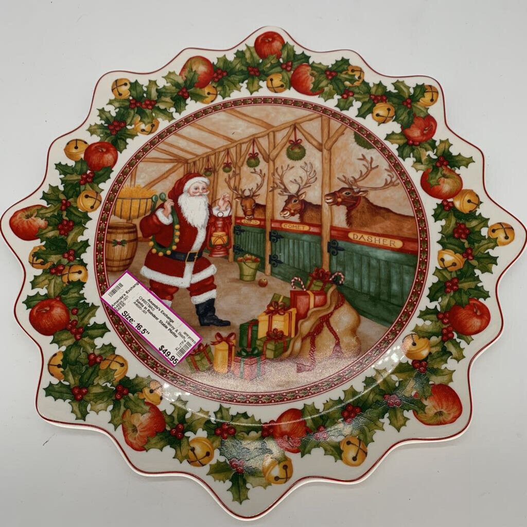 Santa in Reindeer Stable Platter