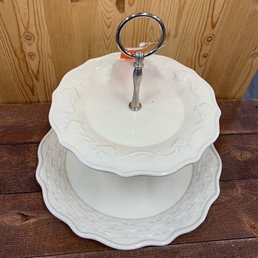 Ceramic Leaf Trim Tiered Server