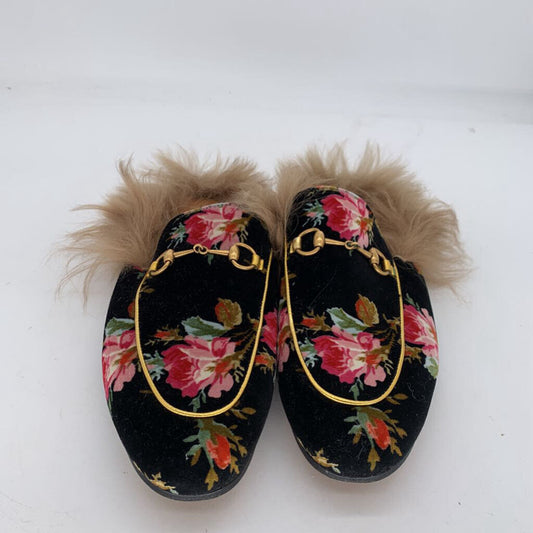 Gucci Floral & Faux Fur Slides