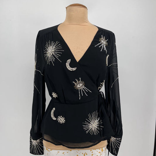 Hope & Ivy Beaded Wrap Shirt