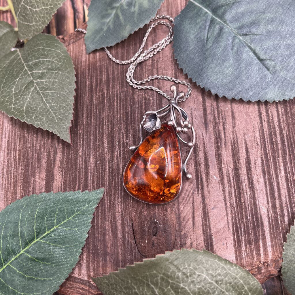 Ster Amber Pndnt Ncklc