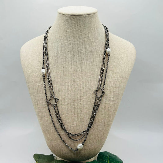 David Yurman Sterling, Diamond, Pearl Necklace
