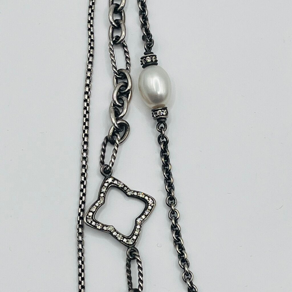 David Yurman Sterling, Diamond, Pearl Necklace