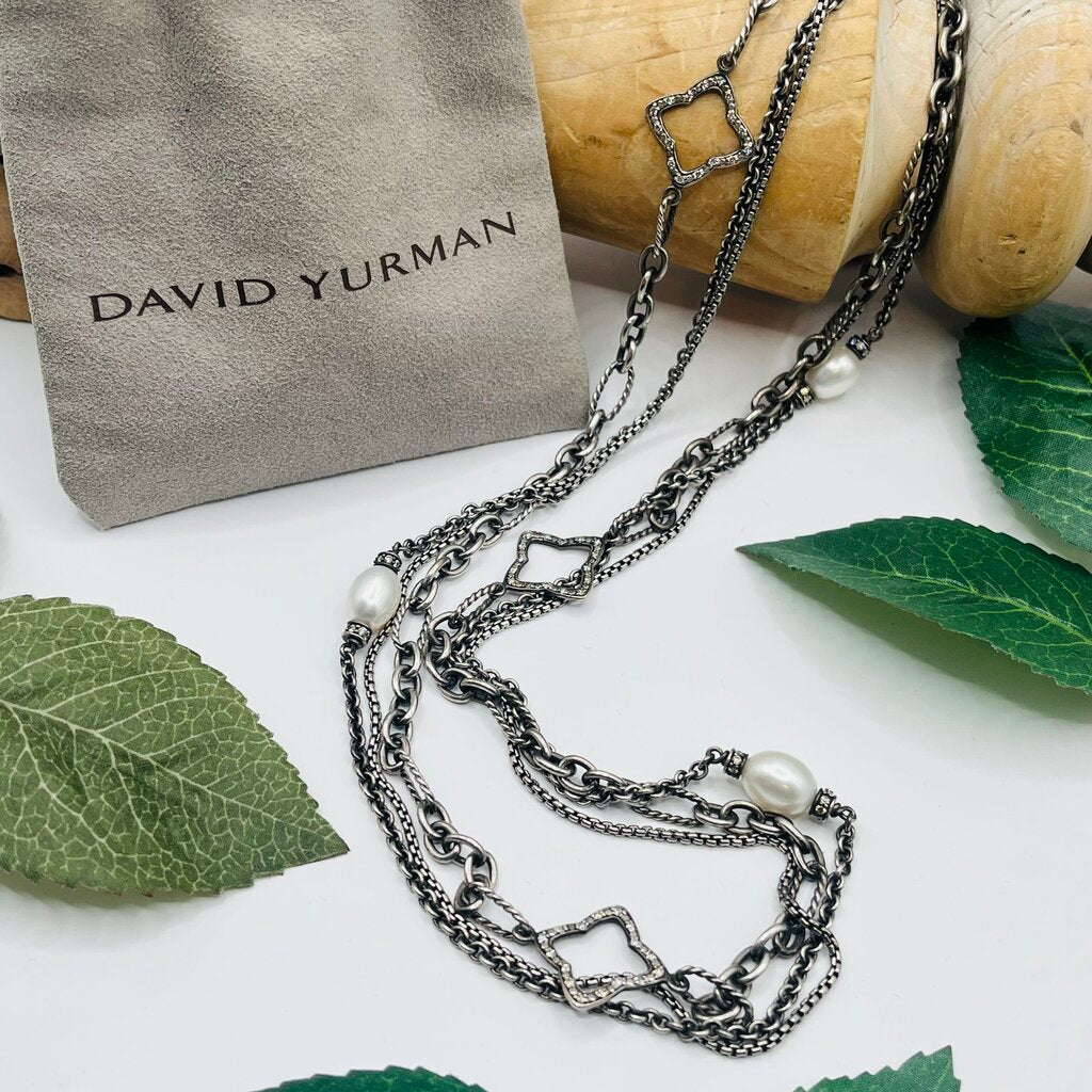 David Yurman Sterling, Diamond, Pearl Necklace