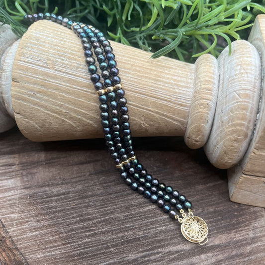 14k Triple Strand Pearl Bracelet