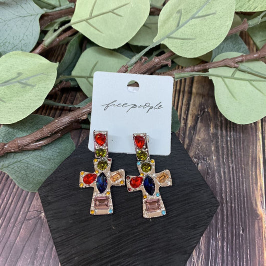 Free People Rhinestone Dangle Cross Earrings