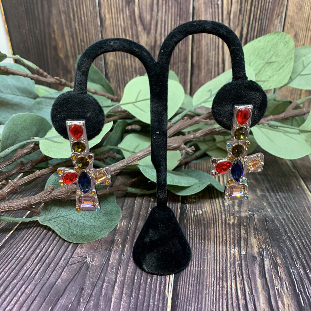 Free People Rhinestone Dangle Cross Earrings