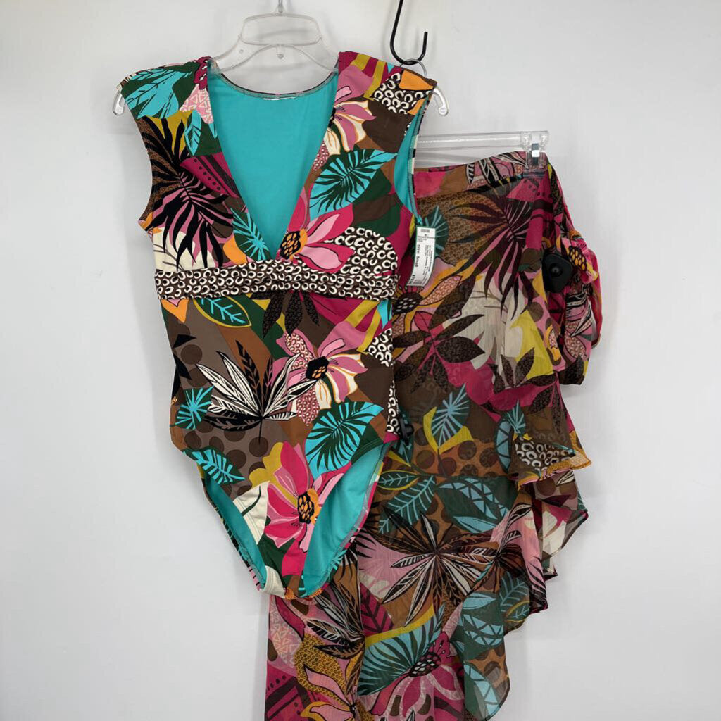 2pc Floral Swimsuit & Cover