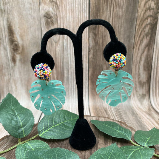 Monstera Leaf Resin Earrings