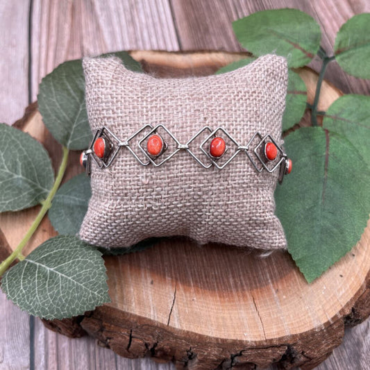 Sterling & Coral Links Bracelet