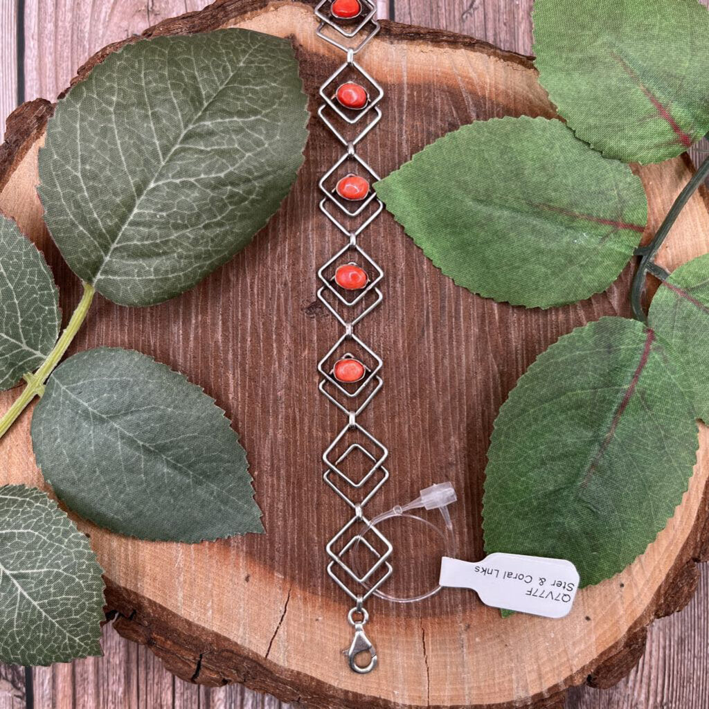 Sterling & Coral Links Bracelet