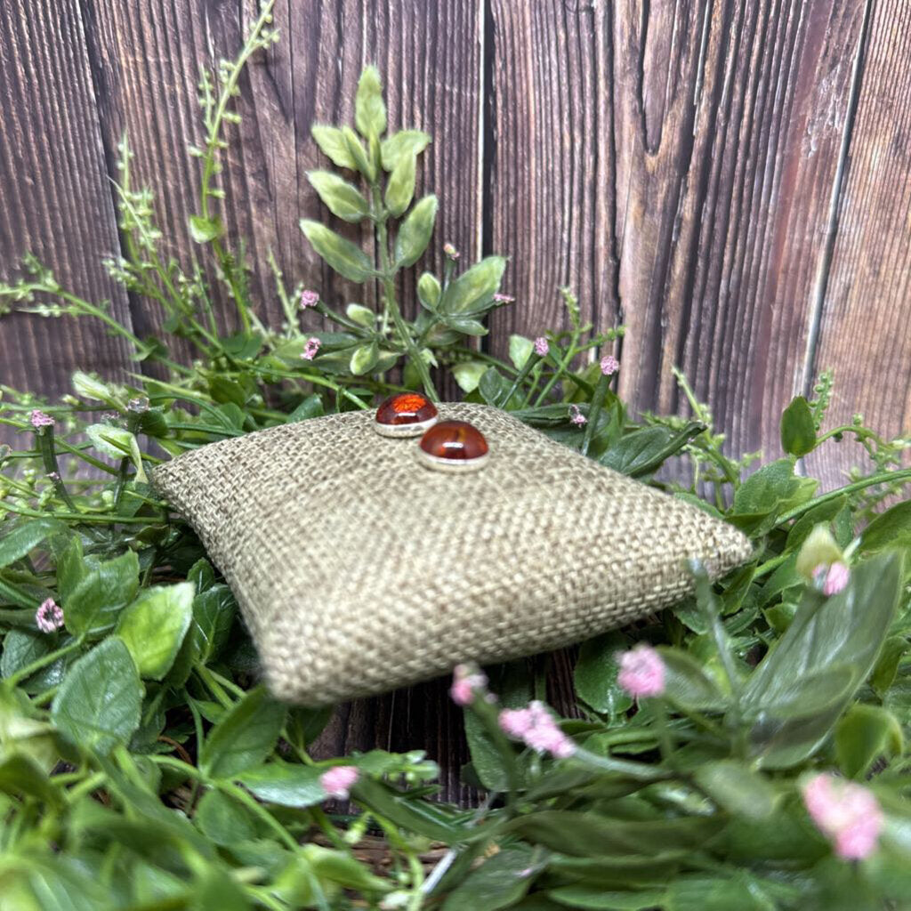 Amber & Sterling Stud Earrings