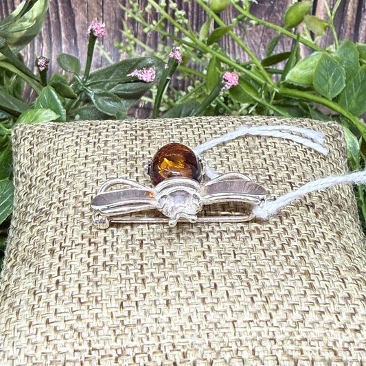 Sterling & Amber Bee Brooch