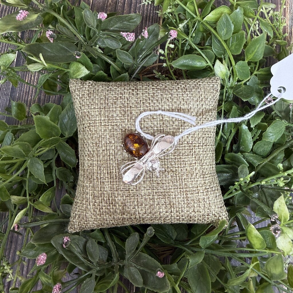 Sterling & Amber Bee Brooch