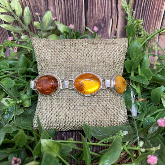Sterling Silver and Amber Links Bracelet