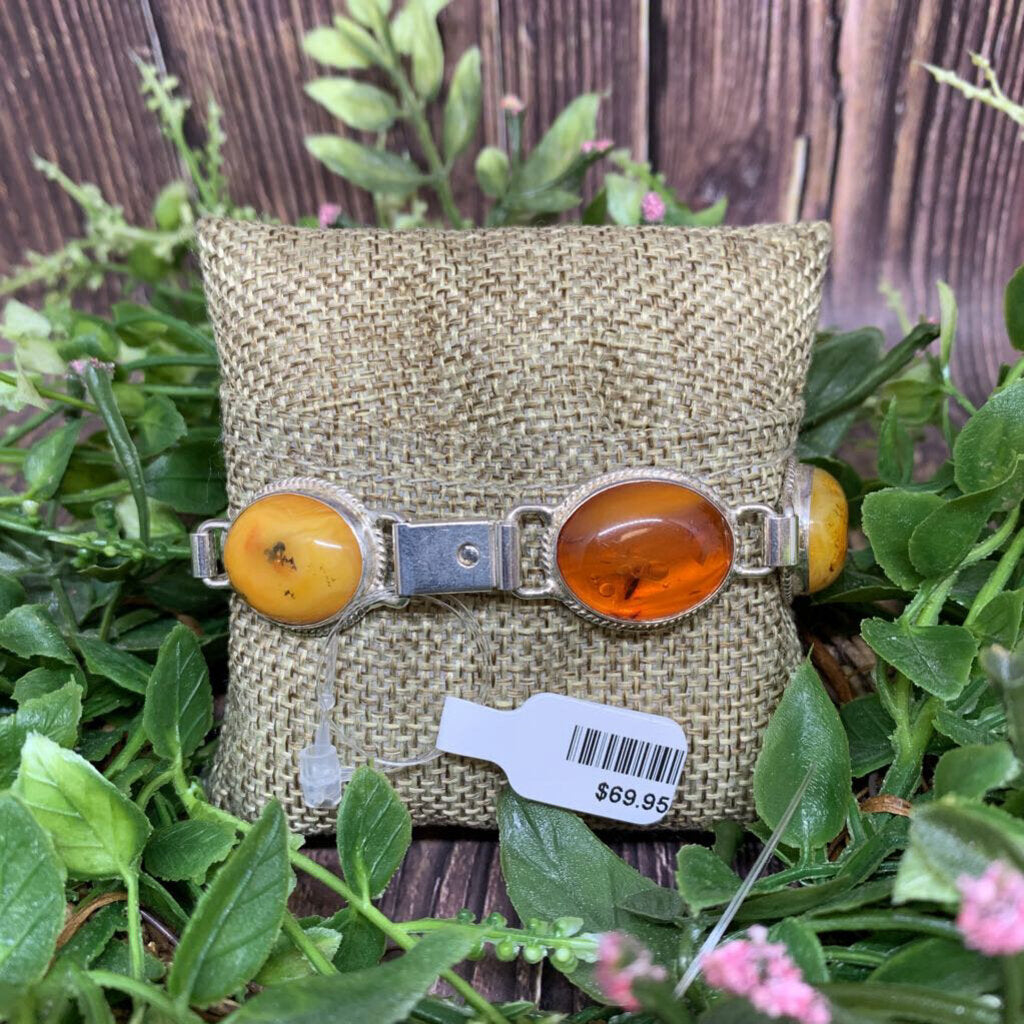 Sterling Silver and Amber Links Bracelet