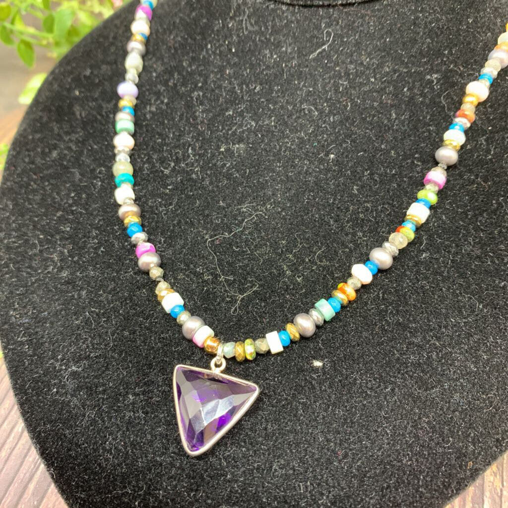 Triangle Gem Pendant Necklace