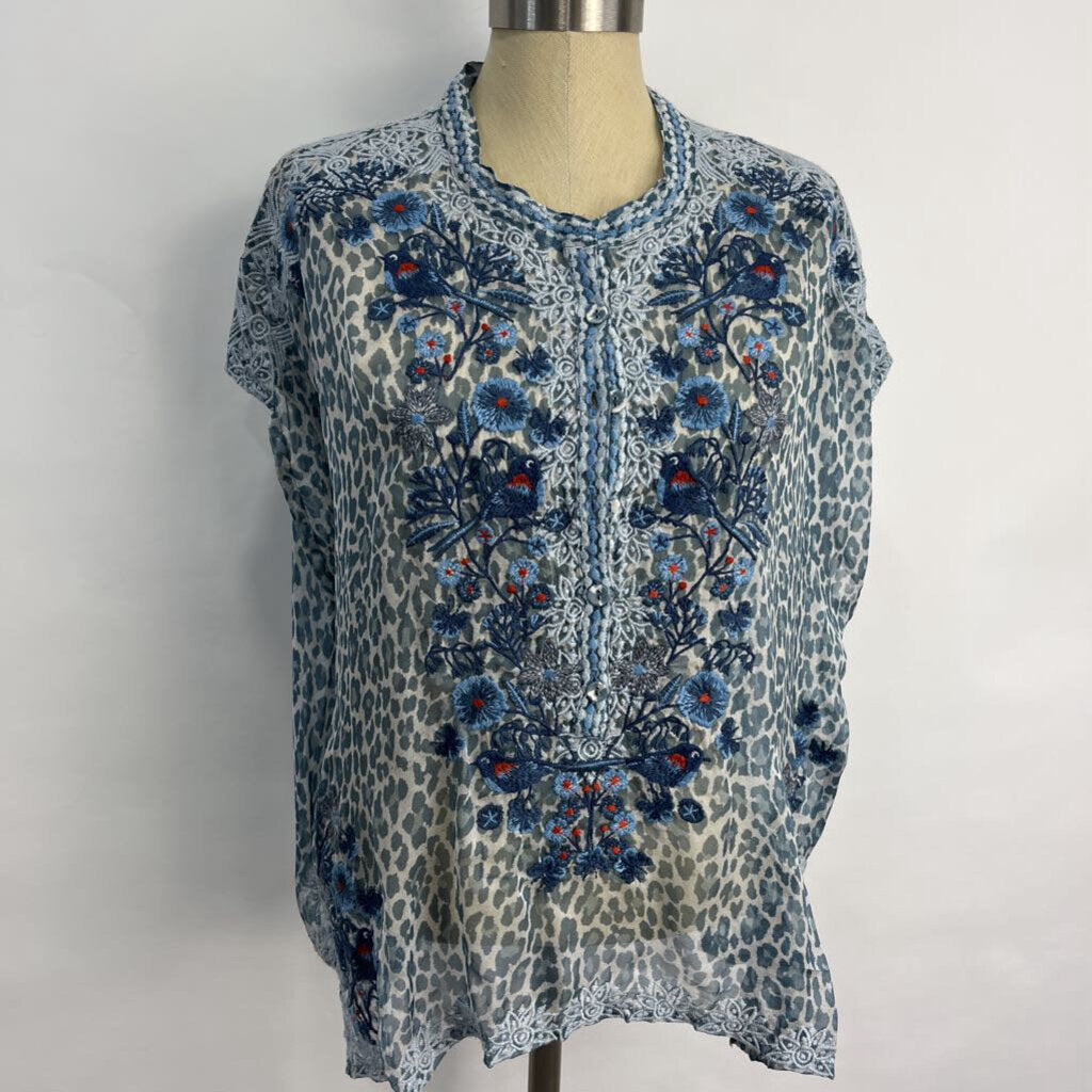 Johnny Was Silk Embroidered Shirt