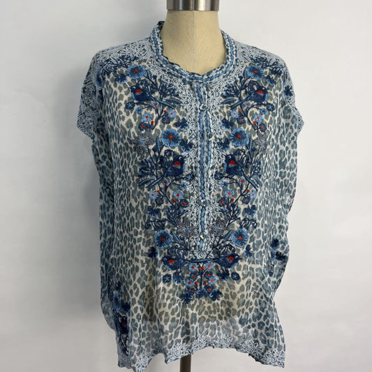 Johnny Was Silk Embroidered Shirt