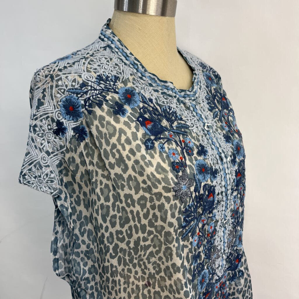 Johnny Was Silk Embroidered Shirt