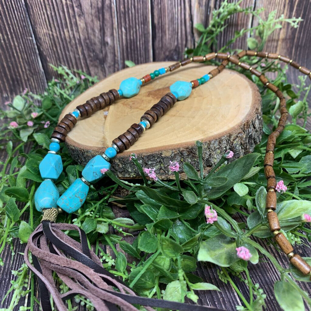 Johnny Was Wood, Stone, Leather Necklace
