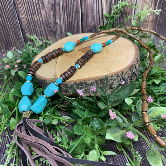 Johnny Was Wood, Stone, Leather Necklace