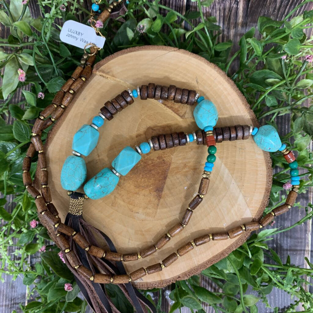 Johnny Was Wood, Stone, Leather Necklace