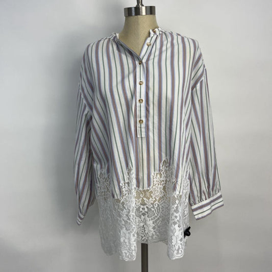Pilcro Lace Hem Stripe Shirt