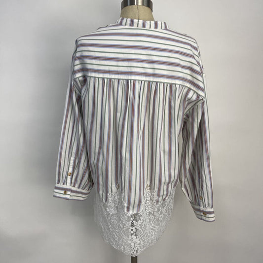 Pilcro Lace Hem Stripe Shirt